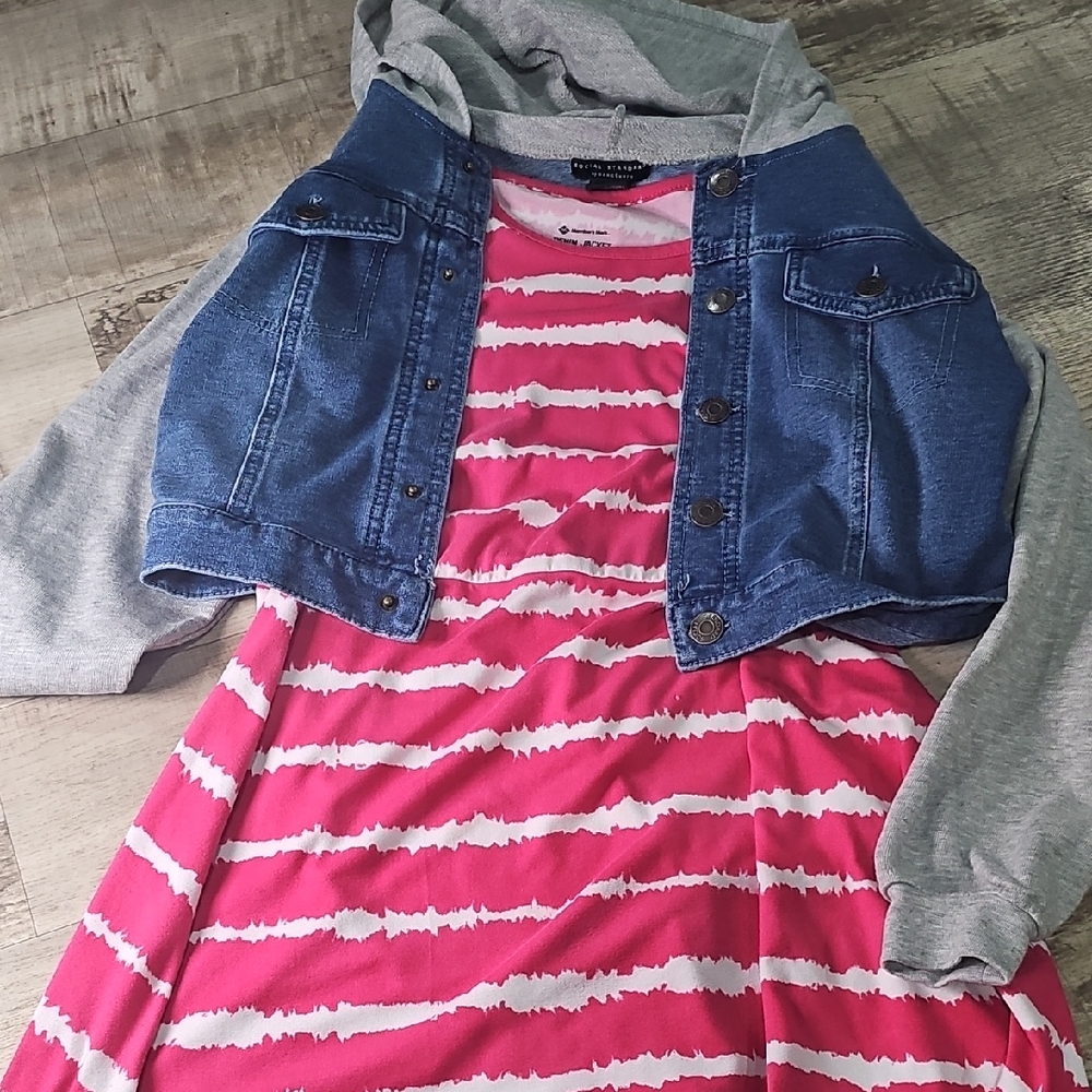 Sanctuary Pink Tie-Dye Dress with Denim Jacker